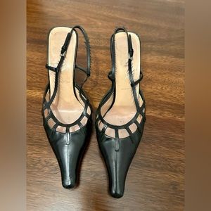 Vintage Prada Black Leather High Heel Slingback
